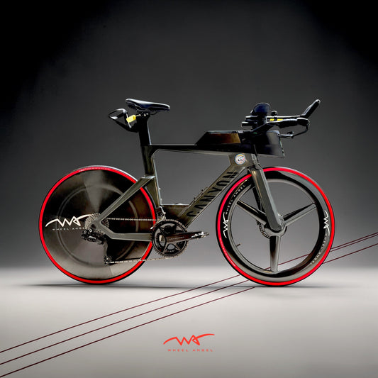 Canyon Speedmax TT bike fitted with Wheel Angel front tri-spoke and rear full disc carbon wheelset
