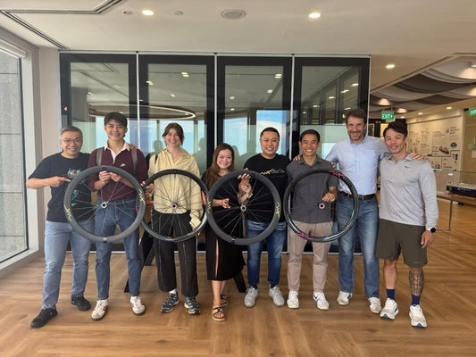 Wheel Angel SLX carbon spoke wheelset presentation to Quantum Racing athletes at Eastern Pacific Shipping Singapore office