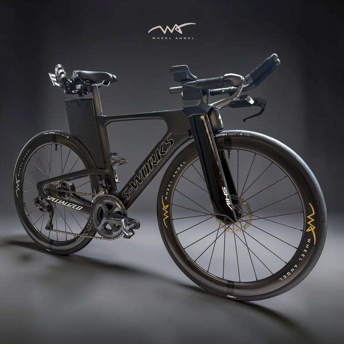 Wheel Angel SLR 49 carbon wheelset installed on S-Works SHIV triathlon bike