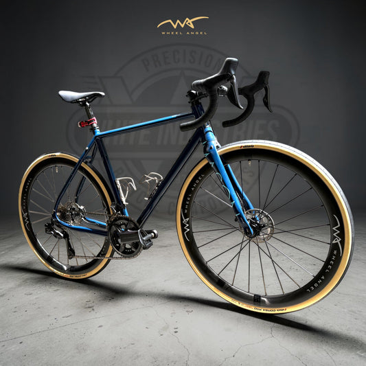 Wheel Angel SLR 49 carbon wheelset laced to White Industries CLD hub on custom Mason bike
