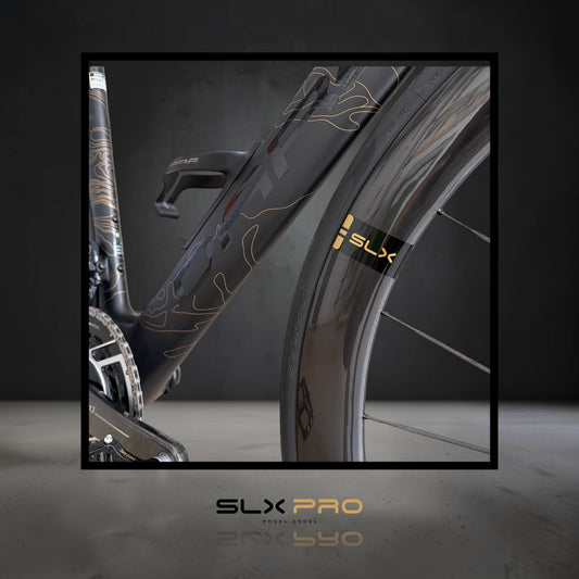 Close up detail of Wheel Angel SLX PRO 52 carbon rim and carbon spokes on DARE frame